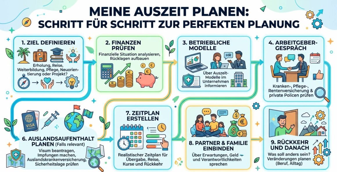Auszeit nehmen Sabbatical planen Infografik