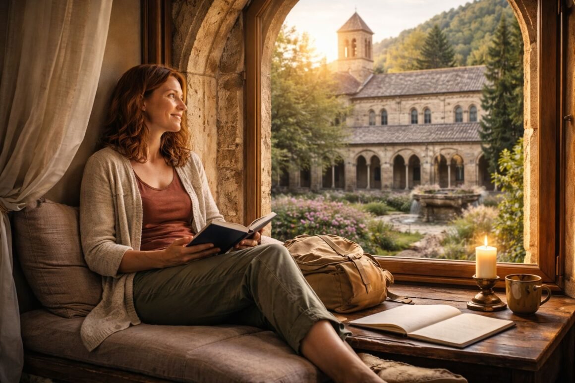 Übernachten im Kloster Frau beim Lesen im Kloster